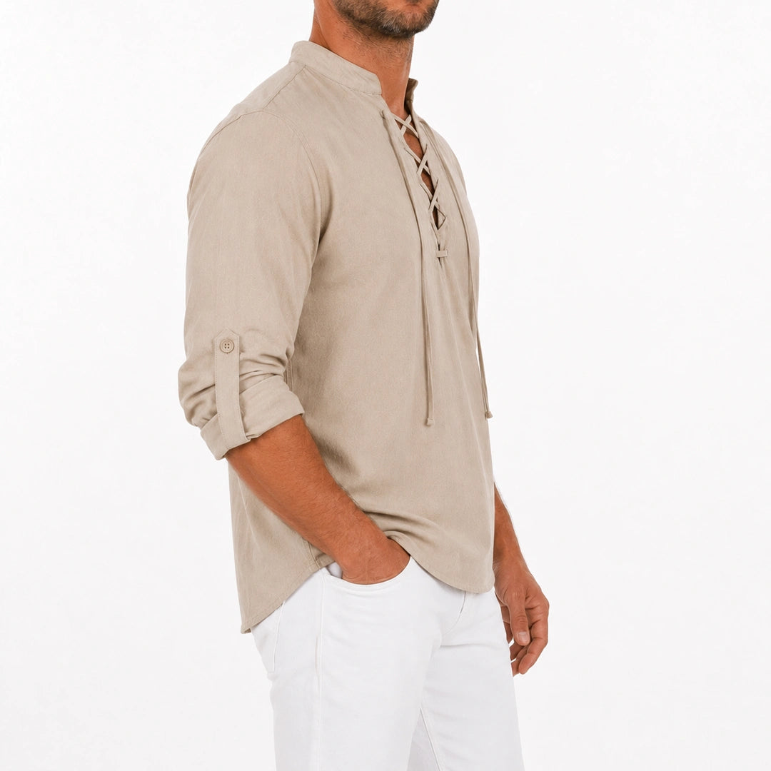 Caspian Lace-Up Linen Blend Shirt