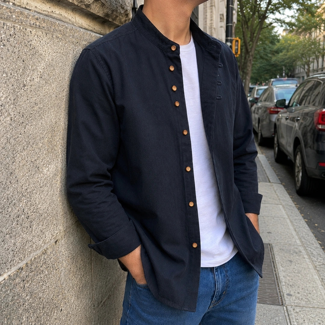 Kyoto Dark Band Collar Shirt
