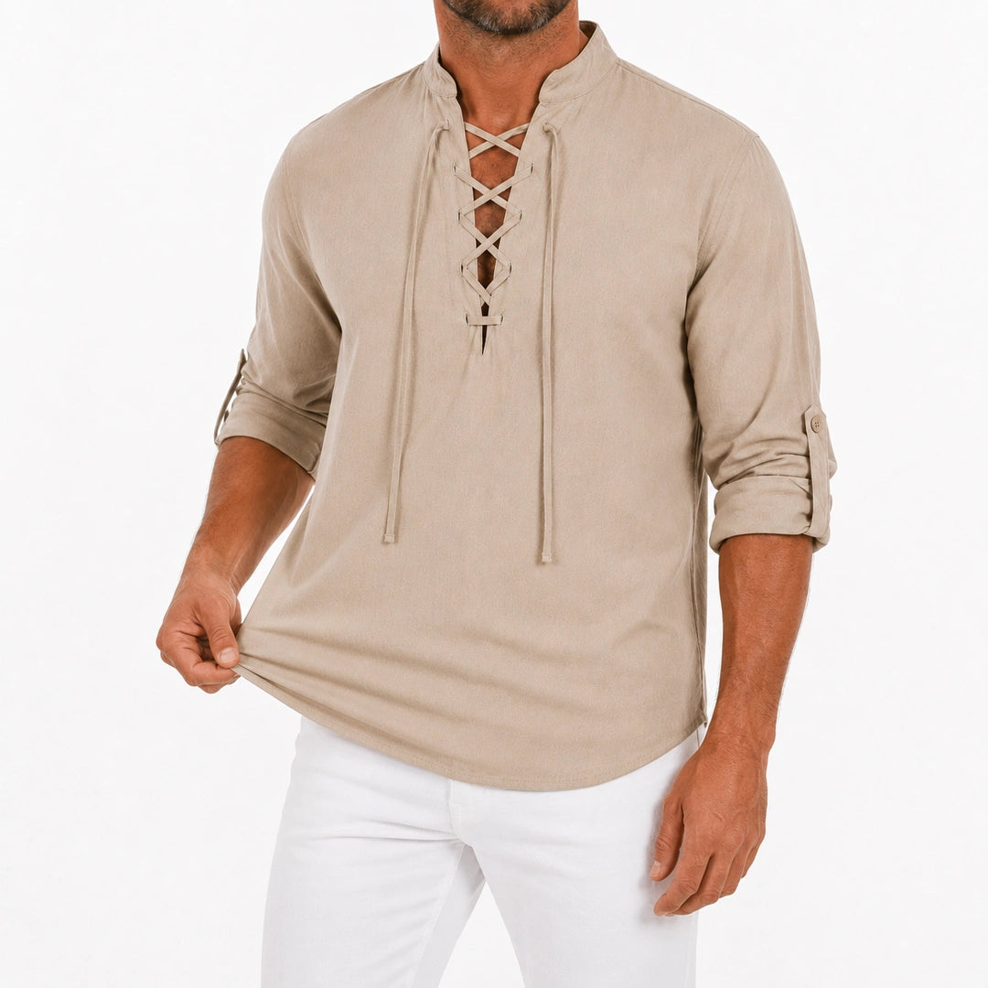 Caspian Lace-Up Linen Blend Shirt