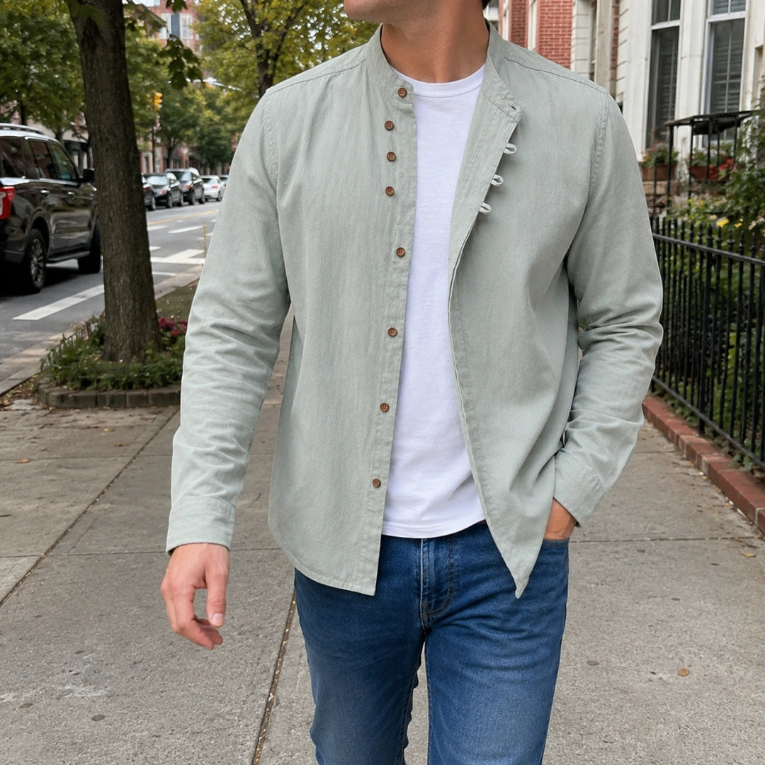Kyoto Green Band Collar Shirt