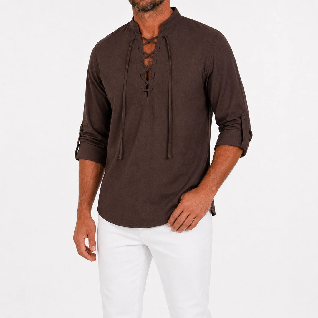 Caspian Lace-Up Linen Blend Shirt