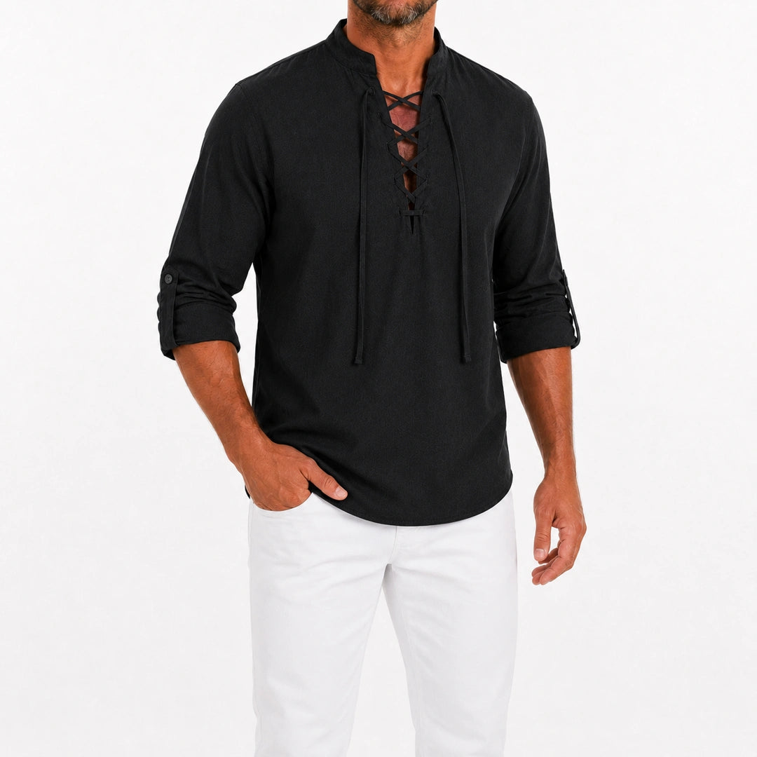 Caspian Lace-Up Linen Blend Shirt