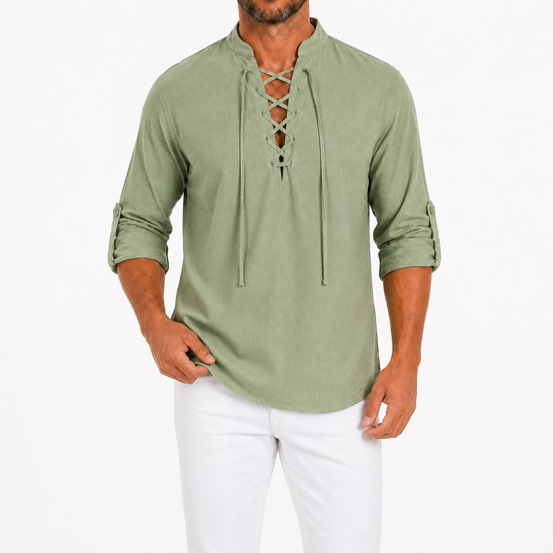 Caspian Lace-Up Linen Blend Shirt