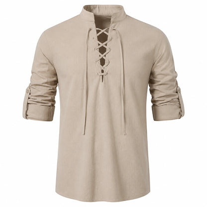 Caspian Lace-Up Linen Blend Shirt
