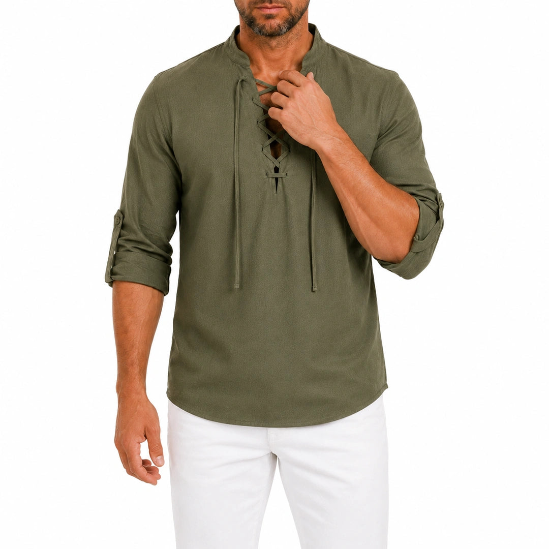 Caspian Lace-Up Linen Blend Shirt
