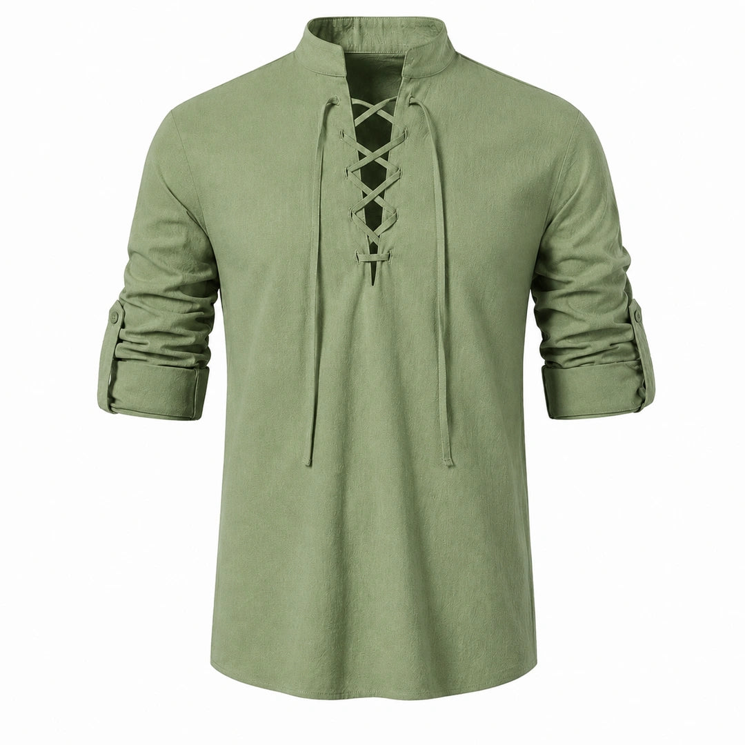 Caspian Lace-Up Linen Blend Shirt