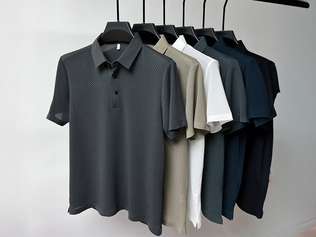 Breeze Abstract Wave Mesh Polo Shirt